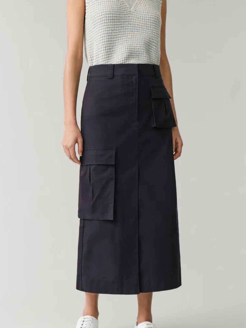 COS Navy Utility Midi Skirt with Cargo Pockets